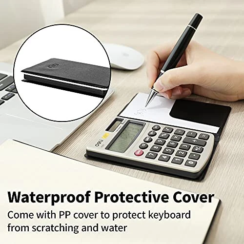 Calculator, Deli Standard Function Basic Calculators, Solar Battery Dual Power Office Calculator with Cover, Metal Panel - 4