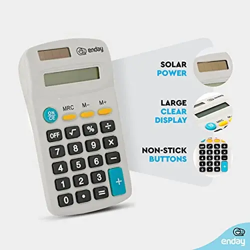 Hesap Makinesi Gri, Temel Küçük Güneş ve Pille Çalışan, Geniş Ekran Dört İşlevli, Otomatik Güçlü El Hesap Makinesi Okul ve Çocuklar Yeşil, Kırmızı, Mor, Mavi, Pembe Renklerde, 1 Adet – Enday - 2