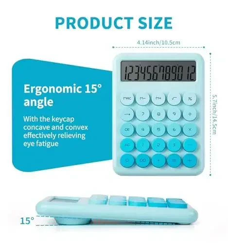 Desk Cute Blue Calculator with Big Buttons, Calculators Desktop, 12 Digit with Large LCD Display, Basic Standard Calculator,Mechanical Switch Aesthetic Calculators Office Supplies for Home and School - pindda (1)