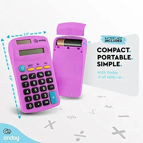 Calculator Purple, Basic Small Solar and Battery Operated, Large Display Four Function, Auto Powered Handheld Calculator School and Kids Available in Green, Red, Blue, Grey, Pink, 24 PK – by Enday - 4