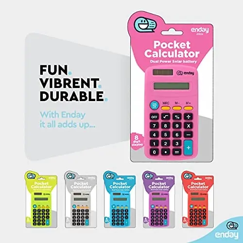 Calculator Pink, Basic Small Solar and Battery Operated, Large Display Four Function, Auto Powered Handheld Calculator School and Kids Available in Green, Red, Purple, Grey, Blue, 1 PK – by Enday - 3