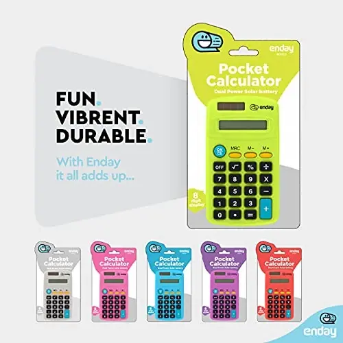 Calculator Green, Basic Small Solar and Battery Operated, Large Display Four Function, Auto Powered Handheld Calculator School and Kids Available in Blue, Red, Purple, Grey, Pink, 1 PK – by Enday - 3