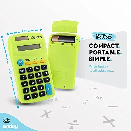 Calculator Green, Basic Small Solar and Battery Operated, Large Display Four Function, Auto Powered Handheld Calculator School and Kids Available in Blue, Red, Purple, Grey, Pink, 24 PK – by Enday - 4