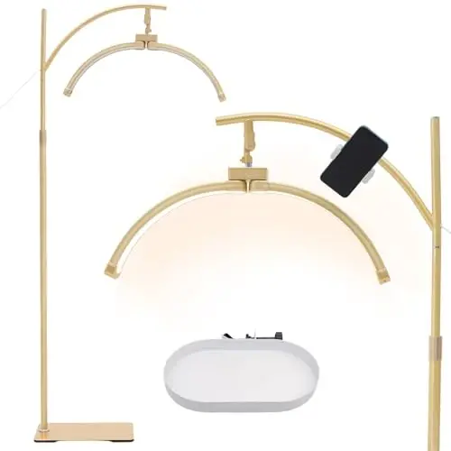 Heshenyqi Lash Light Lash Lamp for Eyelash Extensions Adjustable LED Floor Eyelash lamp Half Moon Light Tattoo Shadowless Lighting for Beauty Skincare Nail Tech Tattoo Artists WR Yellow - 1