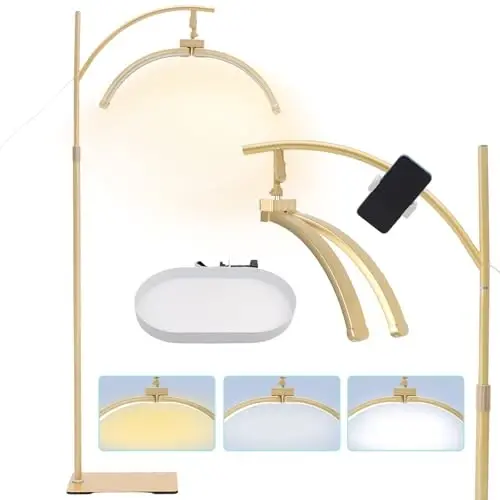 Heshenyqi Lash Light Lash Lamp for Eyelash Extensions Adjustable LED Floor Eyelash lamp Half Moon Light Tattoo Shadowless Lighting for Beauty Skincare Nail Tech Tattoo Artists WR Yellow - 2