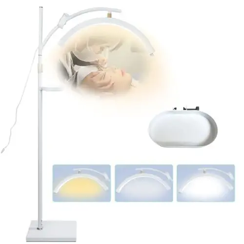 Heshenyqi Lash Light Lash Lamp for Eyelash Extensions Adjustable LED Floor Eyelash lamp Half Moon Light Tattoo Shadowless Lighting for Beauty Skincare Nail Tech Tattoo Artists WR White - 1