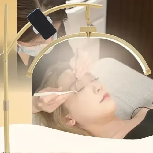 Heshenyqi Lash Light Lash Lamp for Eyelash Extensions Adjustable LED Floor Eyelash lamp Half Moon Light Tattoo Shadowless Lighting for Beauty Skincare Nail Tech Tattoo Artists WR Yellow - 3