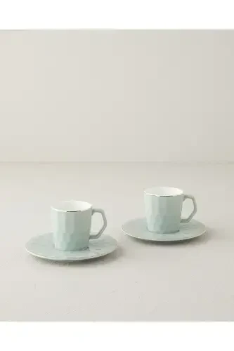 Hestia New Bone China 4 Qismli 2 Kishilik Qahva Fincan To'plami Yashil-Yashil - 1