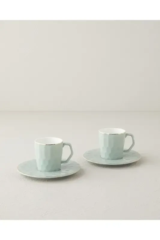 Hestia New Bone China 4 Qismli 2 Kishilik Qahva Fincan To'plami Yashil-Yashil - Modazone