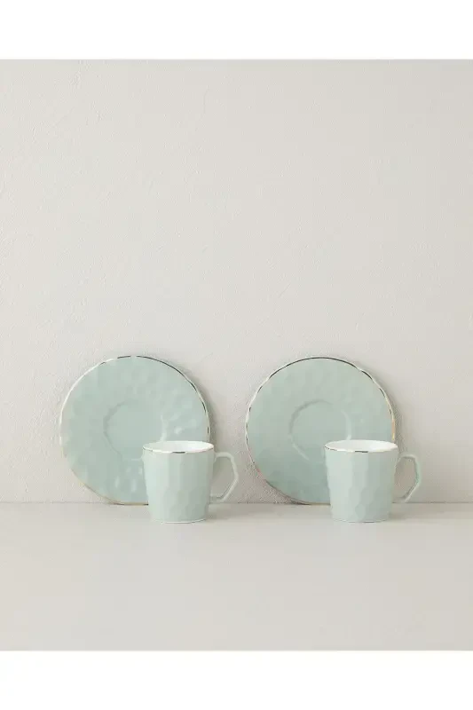 Hestia New Bone China 4 Qismli 2 Kishilik Qahva Fincan To'plami Yashil-Yashil - 2