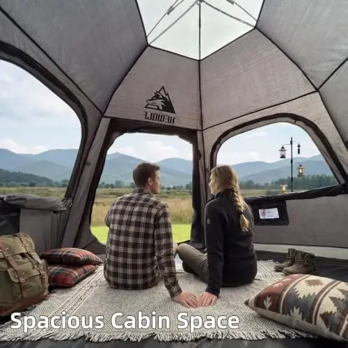 Hewolf 2/3/4 Kishilik Kemping Chodiri - Oson O'rnatiladigan Suv O'tkazmaydigan 2 Eshikli Tez Ochiladigan Chodir | Oila, Piyoda Yurish va Sayohat uchun 3-Mavsumli Oltiburchak Gumbaz Dizayni - 5