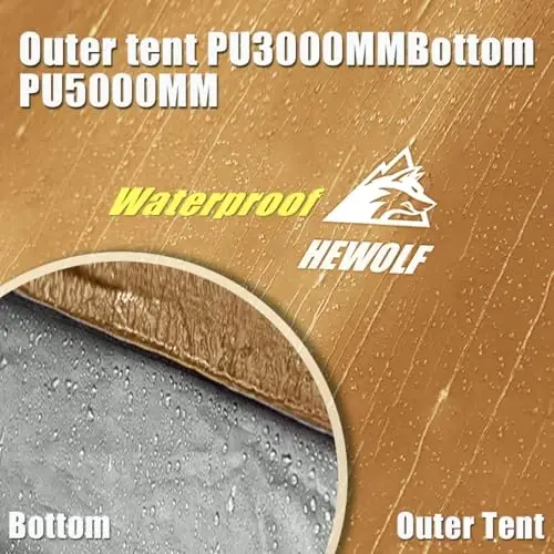 Hewolf 2/3/4 Person Camping Tent - Instant Pop Up Waterproof 2 Doors Tent with Easy Setup | 3-Season Hexagonal Dome Design for Family, Hiking & Traveling (Yellow) - 4
