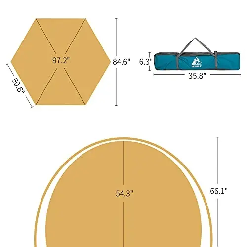 Hewolf 2/3/4 Person Camping Tent - Instant Pop Up Waterproof 2 Doors Tent with Easy Setup | 3-Season Hexagonal Dome Design for Family, Hiking & Traveling - 3