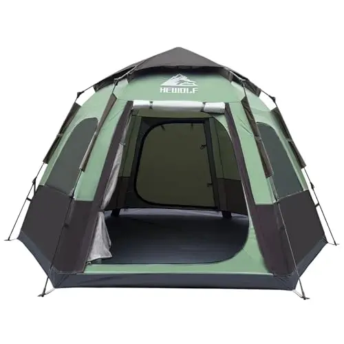 Hewolf 2/3/4 Person Camping Tent - Instant Pop Up Waterproof 2 Doors Tent with Easy Setup | 3-Season Hexagonal Dome Design for Family, Hiking & Traveling 