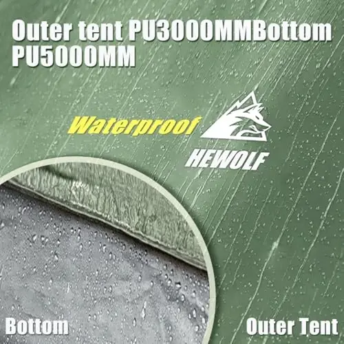 Hewolf 2/3/4 Person Camping Tent - Instant Pop Up Waterproof 2 Doors Tent with Easy Setup | 3-Season Hexagonal Dome Design for Family, Hiking & Traveling - 5