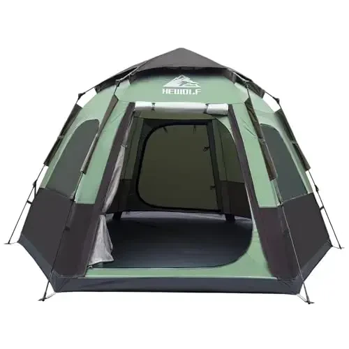 Hewolf 2/3/4 Person Camping Tent - Instant Pop Up Waterproof 2 Doors Tent with Easy Setup | 3-Season Hexagonal Dome Design for Family, Hiking & Traveling - MODAZONE