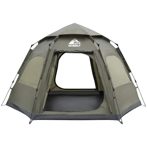 Hewolf 2/3/4 Person Camping Tent - Instant Pop Up Waterproof 2 Doors Tent with Easy Setup | 3-Season Hexagonal Dome Design for Family, Hiking & Traveling - HEWOLF