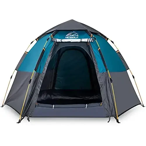 Hewolf 2/3/4 Person Camping Tent - Instant Pop Up Waterproof 2 Doors Tent with Easy Setup | 3-Season Hexagonal Dome Design for Family, Hiking & Traveling - HEWOLF