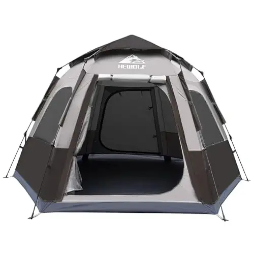 Hewolf 2/3/4 Person Camping Tent - Instant Pop Up Waterproof 2 Doors Tent with Easy Setup | 3-Season Hexagonal Dome Design for Family, Hiking & Traveling 