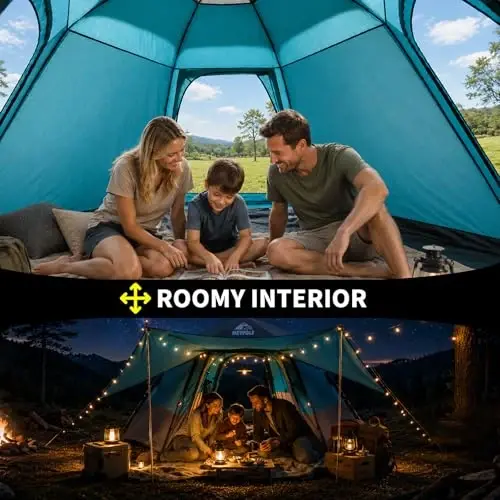 Hewolf 2/3/4 Person Camping Tent - Instant Pop Up Waterproof 2 Doors Tent with Easy Setup | 3-Season Hexagonal Dome Design for Family, Hiking & Traveling - HEWOLF (1)