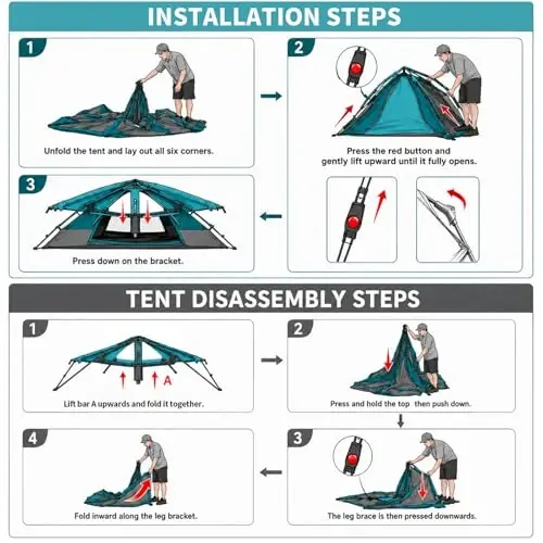 Hewolf 2/3/4 Person Camping Tent - Instant Pop Up Waterproof 2 Doors Tent with Easy Setup | 3-Season Hexagonal Dome Design for Family, Hiking & Traveling - 5