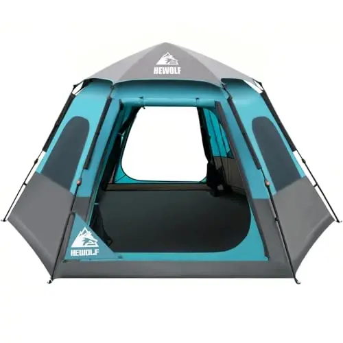Hewolf 2/3/4 Person Camping Tent - Instant Pop Up Waterproof 2 Doors Tent with Easy Setup | 3-Season Hexagonal Dome Design for Family, Hiking & Traveling 