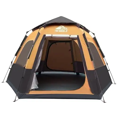 Hewolf 2/3/4 Person Camping Tent - Instant Pop Up Waterproof 2 Doors Tent with Easy Setup | 3-Season Hexagonal Dome Design for Family, Hiking & Traveling 