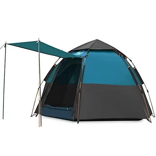 Hewolf 2/3/4 Person Camping Tent - Instant Pop Up Waterproof 2 Doors Tent with Easy Setup | 3-Season Hexagonal Dome Design for Family, Hiking & Traveling - 2