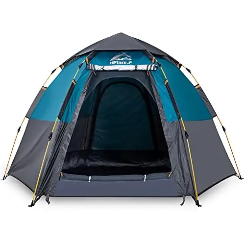 Hewolf 2/3/4 Person Camping Tent - Instant Pop Up Waterproof 2 Doors Tent with Easy Setup | 3-Season Hexagonal Dome Design for Family, Hiking & Traveling - 1