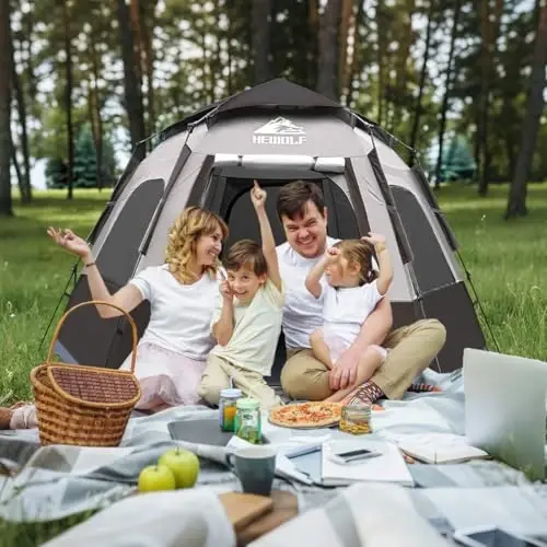 Hewolf 2/3/4 Person Camping Tent - Instant Pop Up Waterproof 2 Doors Tent with Easy Setup | 3-Season Hexagonal Dome Design for Family, Hiking & Traveling - 6
