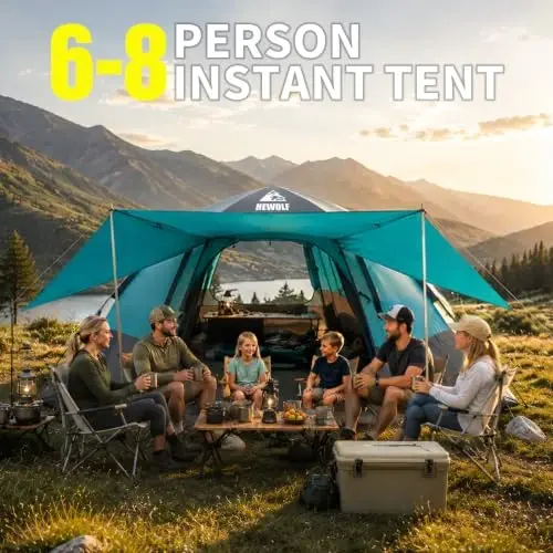 Hewolf 2/3/4 Person Camping Tent - Instant Pop Up Waterproof 2 Doors Tent with Easy Setup | 3-Season Hexagonal Dome Design for Family, Hiking & Traveling - 6
