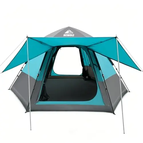 Hewolf 2/3/4 Person Camping Tent - Instant Pop Up Waterproof 2 Doors Tent with Easy Setup | 3-Season Hexagonal Dome Design for Family, Hiking & Traveling - HEWOLF