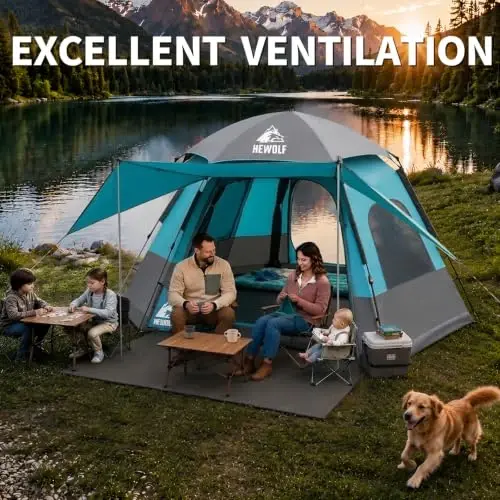 Hewolf 2/3/4 Person Camping Tent - Instant Pop Up Waterproof 2 Doors Tent with Easy Setup | 3-Season Hexagonal Dome Design for Family, Hiking & Traveling - 5