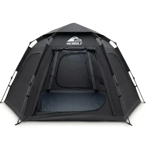 Hewolf 2/3/4 Person Camping Tent - Instant Pop Up Waterproof 2 Doors Tent with Easy Setup | 3-Season Hexagonal Dome Design for Family, Hiking & Traveling - HEWOLF