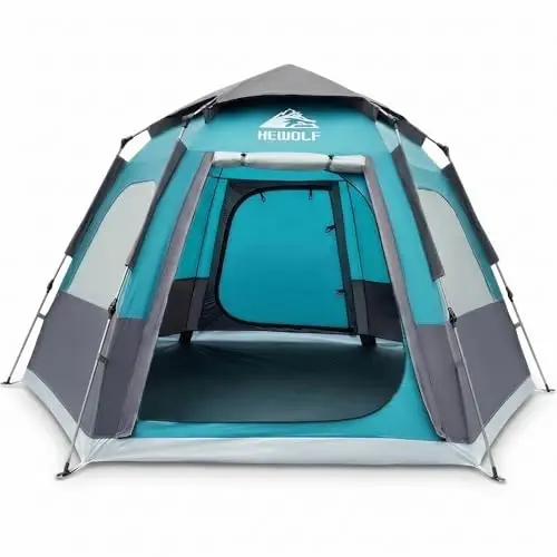 Hewolf 2/3/4 Person Camping Tent - Instant Pop Up Waterproof 2 Doors Tent with Easy Setup | 3-Season Hexagonal Dome Design for Family, Hiking & Traveling - 1