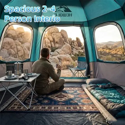 Hewolf 2/3/4 Person Camping Tent - Instant Pop Up Waterproof 2 Doors Tent with Easy Setup | 3-Season Hexagonal Dome Design for Family, Hiking & Traveling - 5