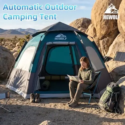 Hewolf 2/3/4 Person Camping Tent - Instant Pop Up Waterproof 2 Doors Tent with Easy Setup | 3-Season Hexagonal Dome Design for Family, Hiking & Traveling - 6
