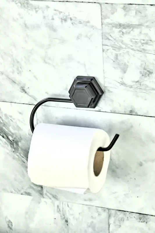 Hexagon Adhesive Black Open Toilet Paper Holder WC Paper Holder Napkin Holder-Black - FBZHOME