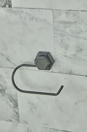 Hexagon Adhesive Black Open Toilet Paper Holder WC Paper Holder Napkin Holder-Black - FBZHOME (1)