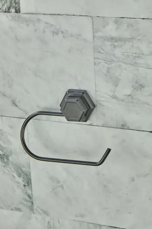 Hexagon Adhesive Black Open Toilet Paper Holder WC Paper Holder Napkin Holder-Black - 2