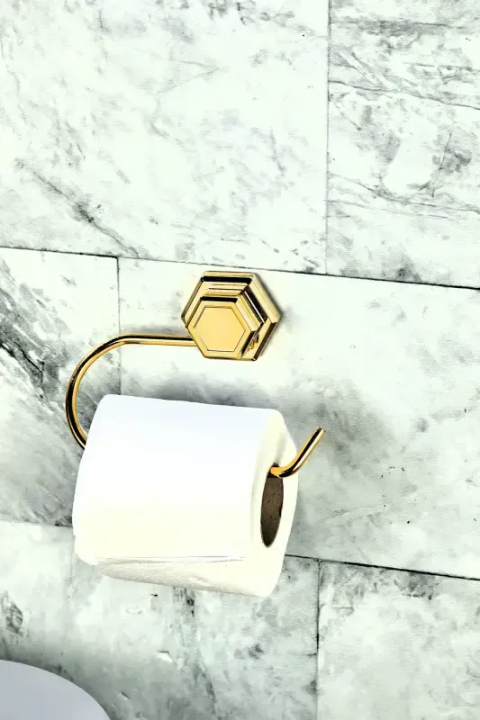 Hexagon Adhesive Gold Open Toilet Paper Holder WC - 1
