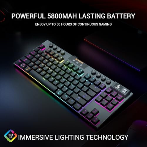 Hexgears Immersion A3 TKL Проводная + Беспроводная Клавиатура, Механическая Клавиатура с Низкопрофильными Ключами, Дисплей, 16.8 Миллионов RGB Подсветки, Заменяемая Игровая Клавиатура для Win/Mac, Тактильная - 3