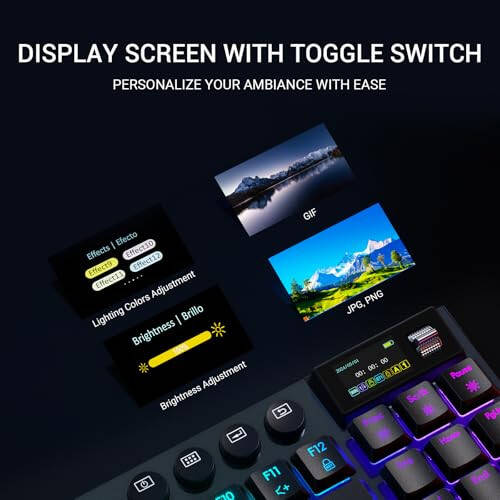 Hexgears Immersion A3 TKL Wired + Wireless Keyboard, Mechanical Keyboard with Low-Profile Switches, Display Screen, 16.8 Million RGB Backlit, Hot-Swappable Gaming Keyboard for Win/Mac, Tactile - 5