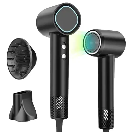 HEXTEK Soch Quritgichi 160000 RPM - Brushless Motor & Thermo-Control Salbiy Ionli Soch Quritgich Tez Quritish Past Shovqin (55dB) Barcha Soch Turlari uchun, Nozul bilan Professional Uy Saloni Sayohatda Foydalanish, Kulrang - HEXTEK