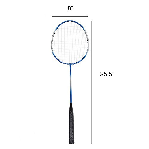 Hey! Play! Badminton to'plam to'plam tashqi hovli o'yini 4 raketka, ustunli to'r, 3 to'p va bolalar va kattalar uchun tashish sumkasi bilan, ko'p o'yinchi - 4