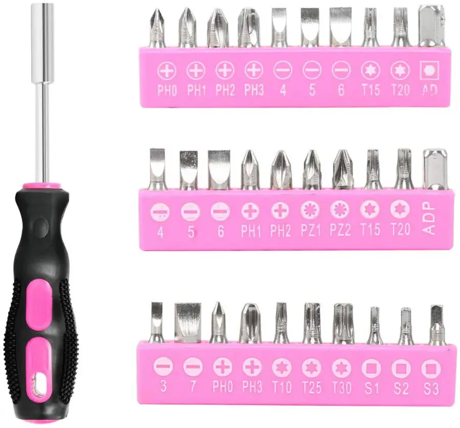 EXCITED WORK 69-Piece Pink Tool Kit, Ladies Hand Tool Set with Easy Carrying Round Pouch for DIY, Home Maintenance and Dorm Repair - 4