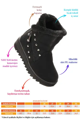 Hezan Fermuarlı Kız Çocuk Bot Ayakkabı-Siyah - KIKO KIDS (1)