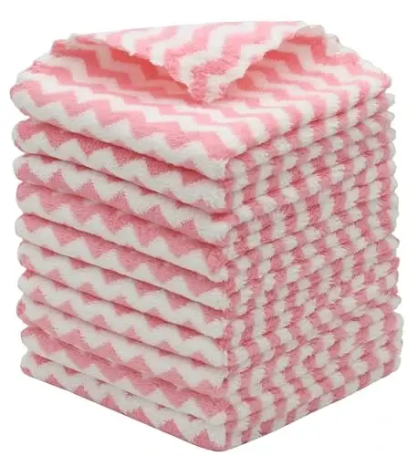 HFGBLG Microfiber Cleaning Cloth, 10 Pack Microfiber Rags,12inx12in, Pink | Lint Free Dish Cleaning Cloths, Fast Drying Dish Rags For Cleaning, Absorbent Washcloths - 1