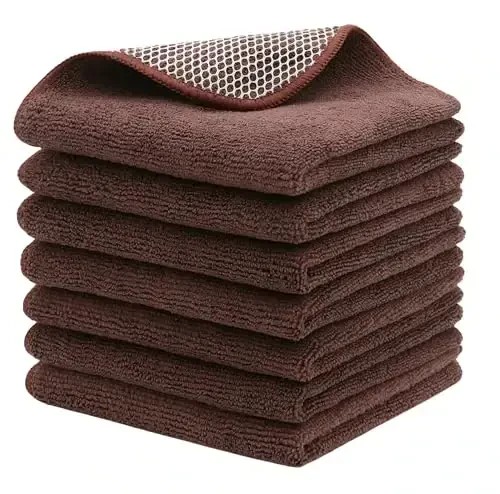 HFGBLG Microfiber Cleaning Cloth Fast Drying Kitchen Dish Cloths Cleaning Rags for Washing Dishes, Absorbent Lint Free Kitchen Washcloths Rags with Poly Scour Side, 12 Inch x 12 Inch (Brown) - MODAZONE