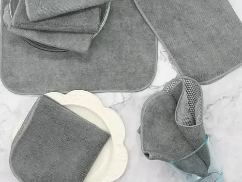 HFGBLG Microfiber Cleaning Cloth Fast Drying Kitchen Dish Cloths Cleaning Rags for Washing Dishes, Absorbent Lint Free Kitchen Washcloths Rags with Poly Scour Side, 12 Inch x 12 Inch (Gray) - 7